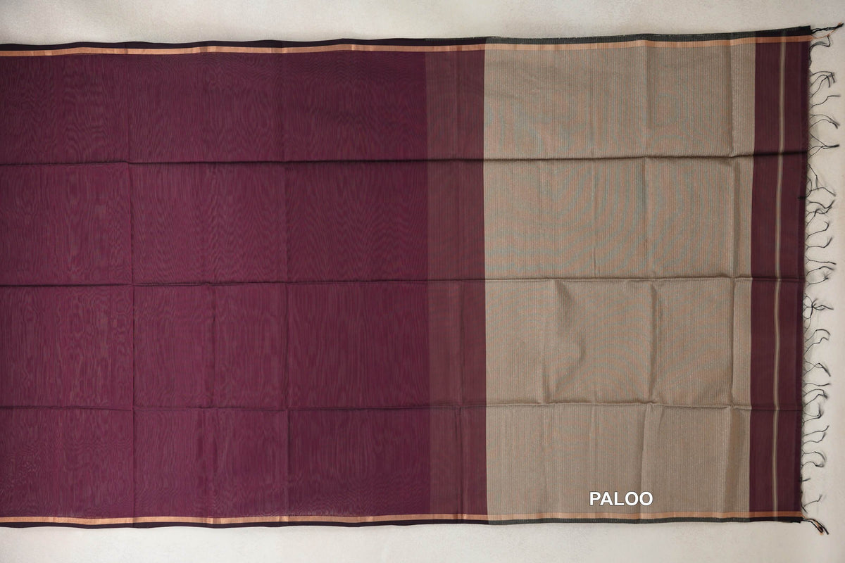 Wine Maroon with Deep Wine Maroon Selvedge Maheshwari Silk Cotton Saree by Shreenivas Silks PSSR0110626