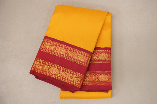 Mango Yellow with Reddish Pink Borders Vintage Kanjivaram Silk Saree