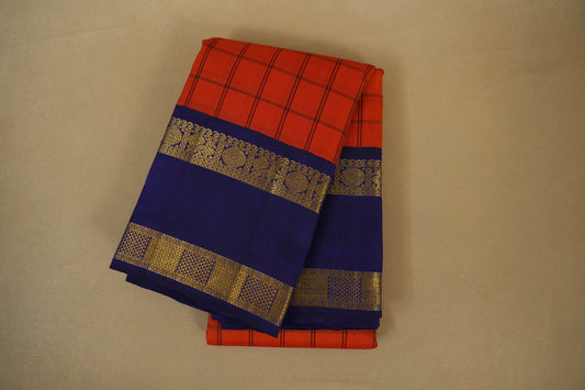 Orange with Blue Borders Vintage Kanjivaram Silk Saree by Shreenivas Silks PSSR018374