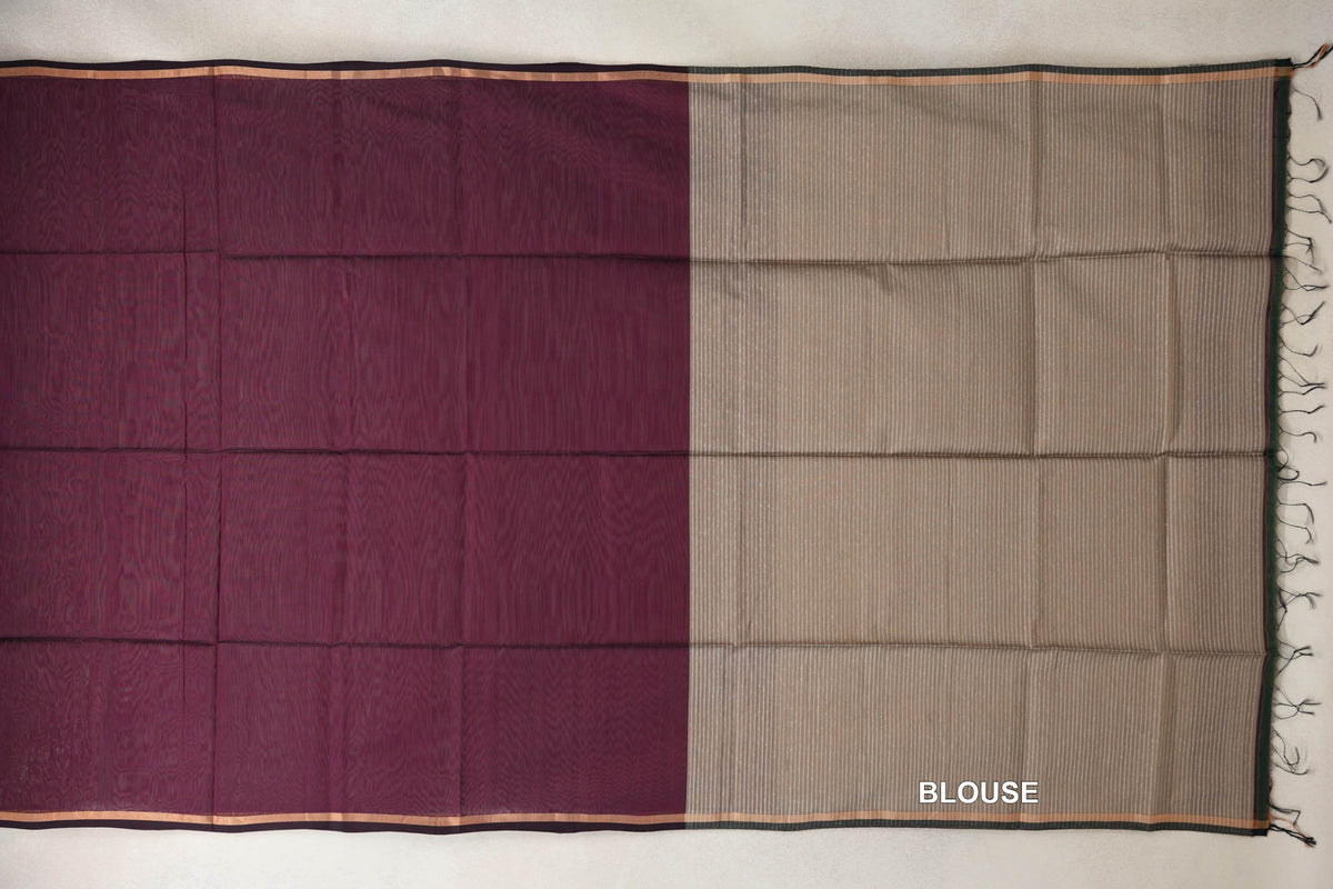 Wine Maroon with Deep Wine Maroon Selvedge Maheshwari Silk Cotton Saree by Shreenivas Silks PSSR0110626