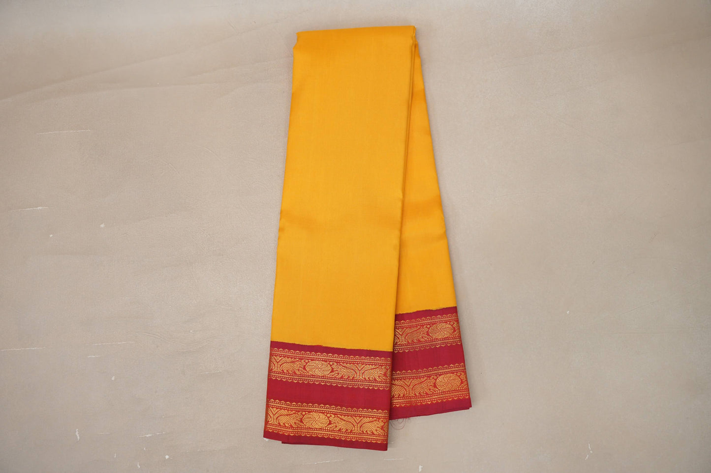 Online Mango Yellow with Reddish Pink Borders Vintage Kanjivaram Silk Saree