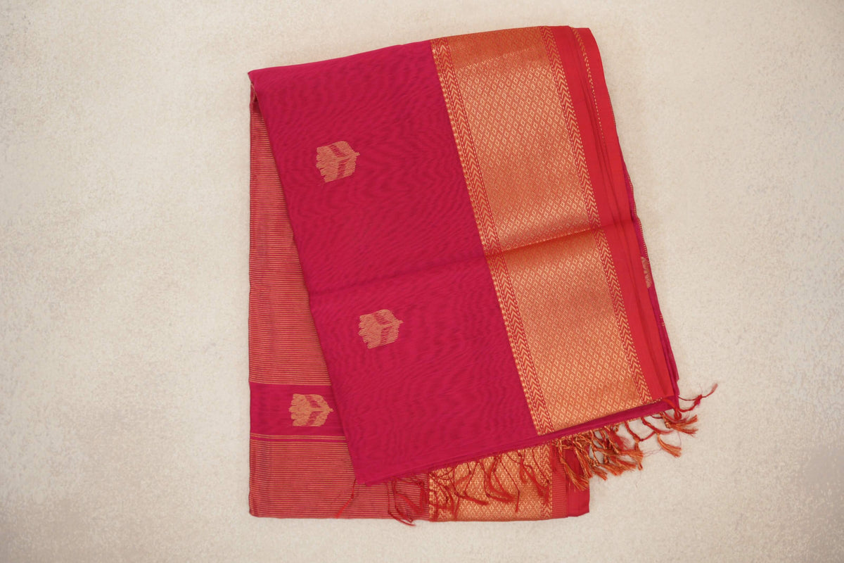 Deep Rani Pink with Pinkish Red Selvedge Maheshwari Silk Cotton Saree by Shreenivas Silks PSSR0110627