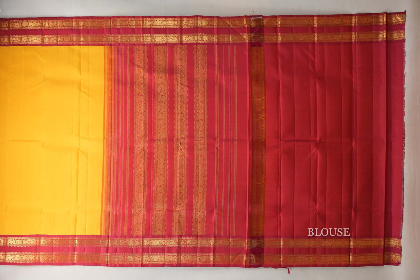 Mango Yellow with Reddish Pink Borders Vintage Kanjivaram Silk Saree blouse