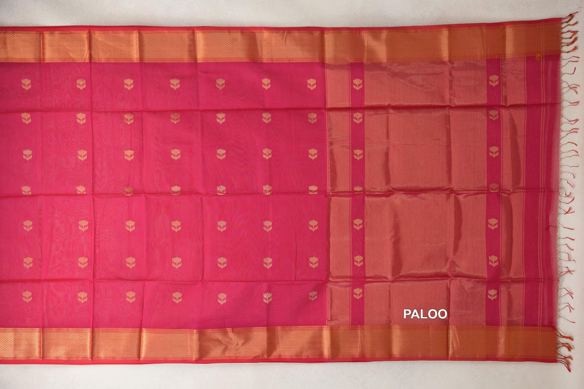 Deep Rani Pink with Pinkish Red Selvedge Maheshwari Silk Cotton Saree by Shreenivas Silks PSSR0110627