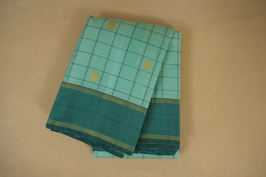 Rexona Green with Teal Blue Borders Vintage Kanjivaram Silk Saree by Shreenivas Silks PSSR018375