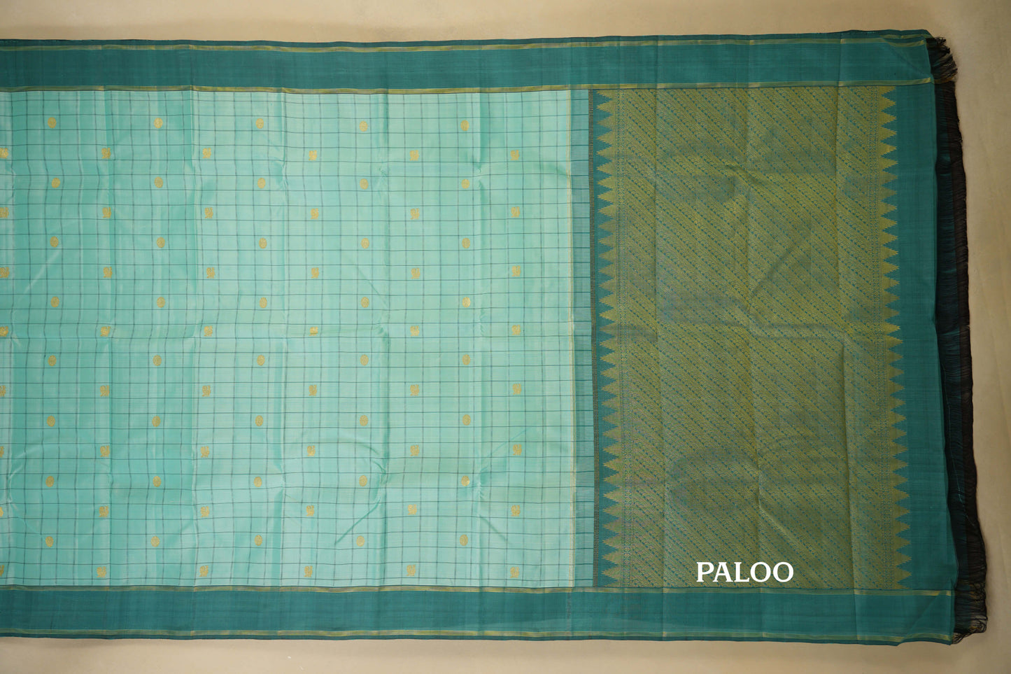 Rexona Green with Teal Blue Borders Vintage Kanjivaram Silk Saree by Shreenivas Silks PSSR018375