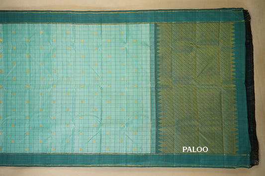 Rexona Green with Teal Blue Borders Vintage Kanjivaram Silk Saree by Shreenivas Silks PSSR018375