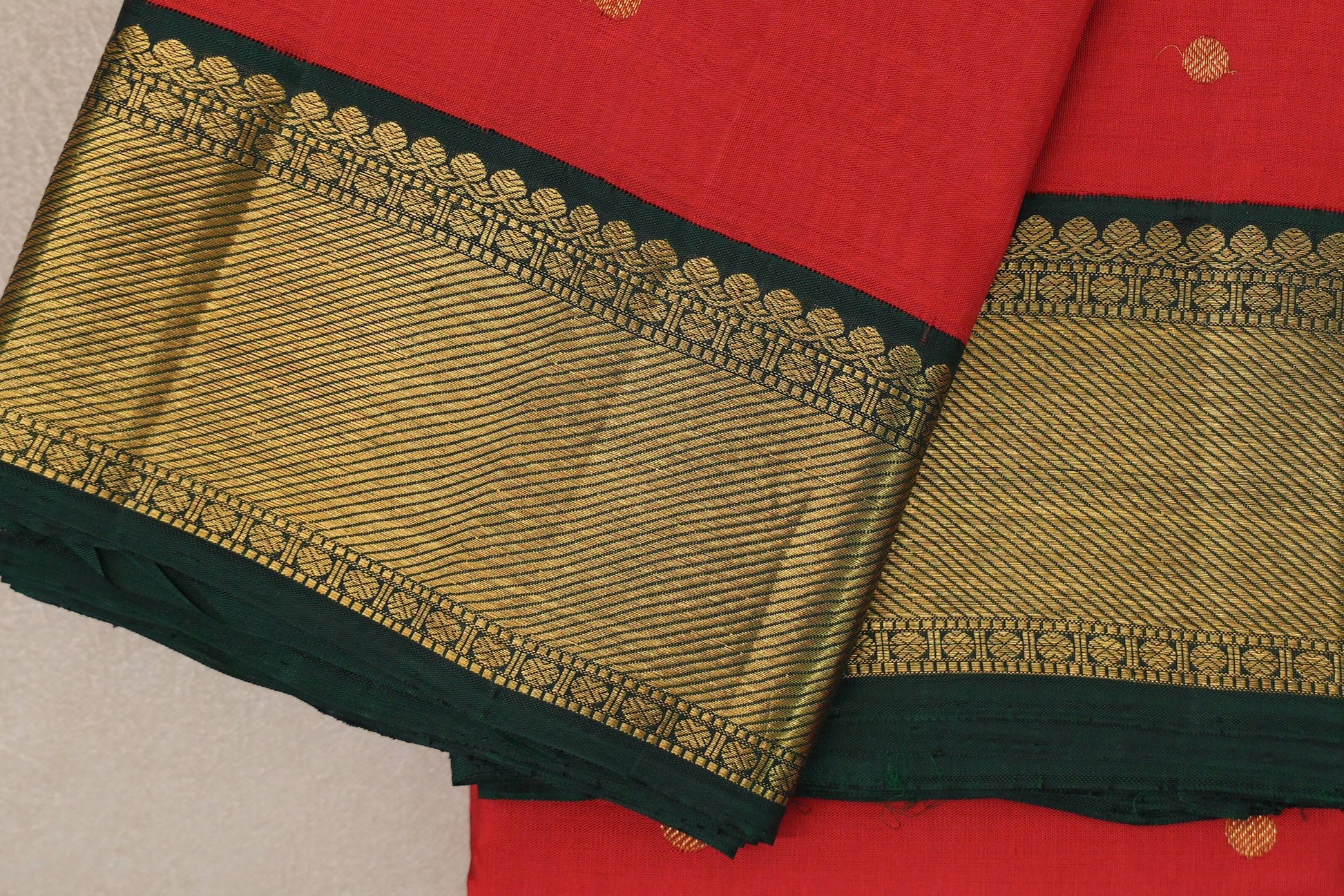 Tomato Red Vintage Kanjivaram Silk Saree borders
