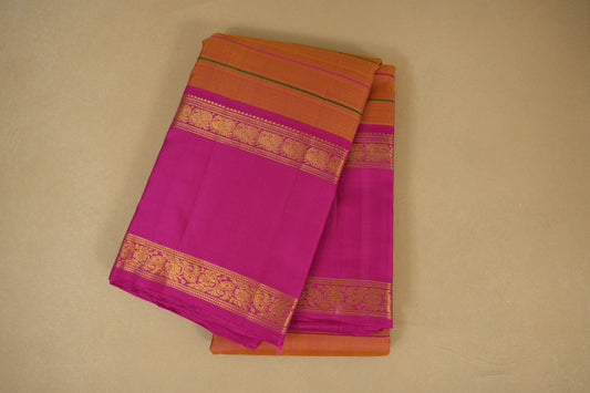 Pinkish Orange with Pink Borders Vintage Kanjivaram Silk Saree by Shreenivas Silks PSSR018376
