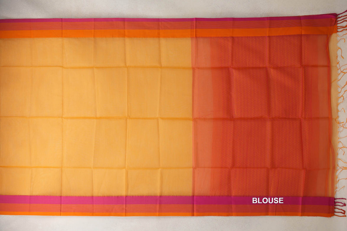 Mango Yellow with Multi Color Borders Maheshwari Silk Cotton Saree by Shreenivas Silks PSSR0110629