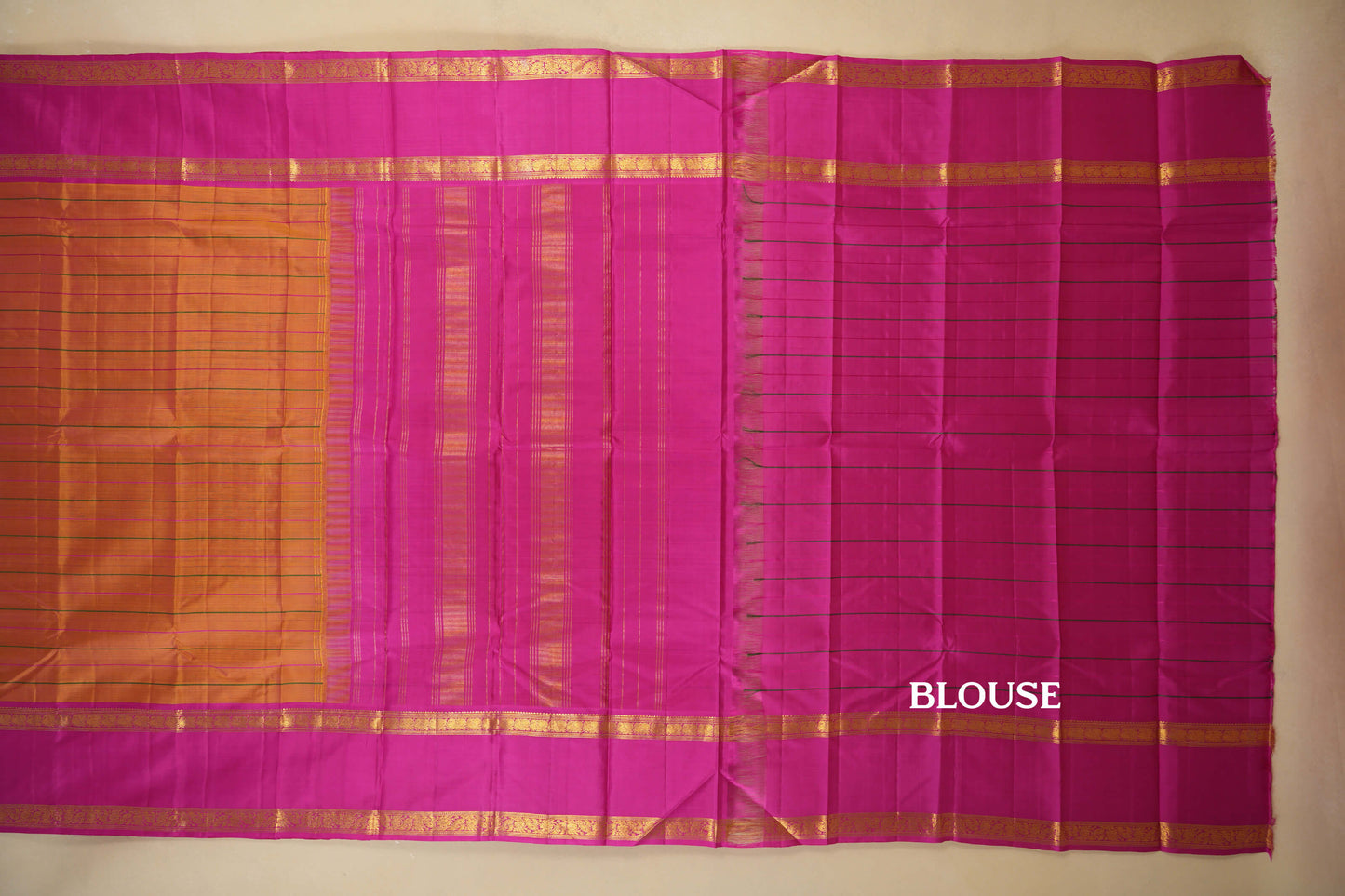 Pinkish Orange with Pink Borders Vintage Kanjivaram Silk Saree by Shreenivas Silks PSSR018376