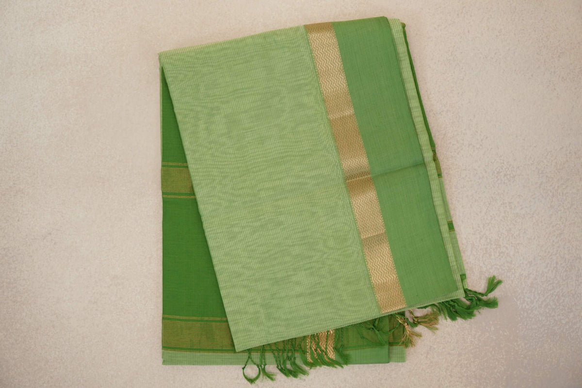 Pista Green with Leaf Green Borders Maheshwari Silk Cotton Saree by Shreenivas Silks PSSR0110630