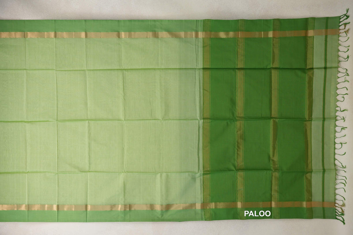 Pista Green with Leaf Green Borders Maheshwari Silk Cotton Saree by Shreenivas Silks PSSR0110630