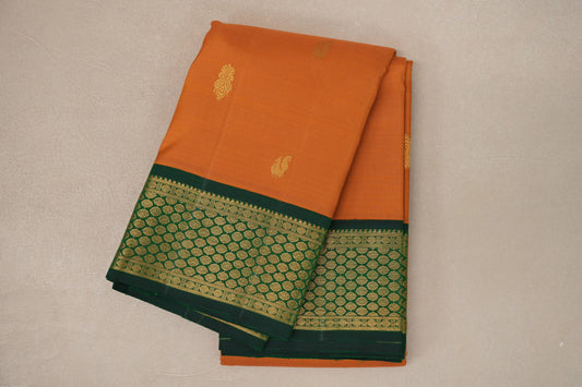 Mustard Orange with Bottle Green Borders Vintage Kanjivaram Silk Saree