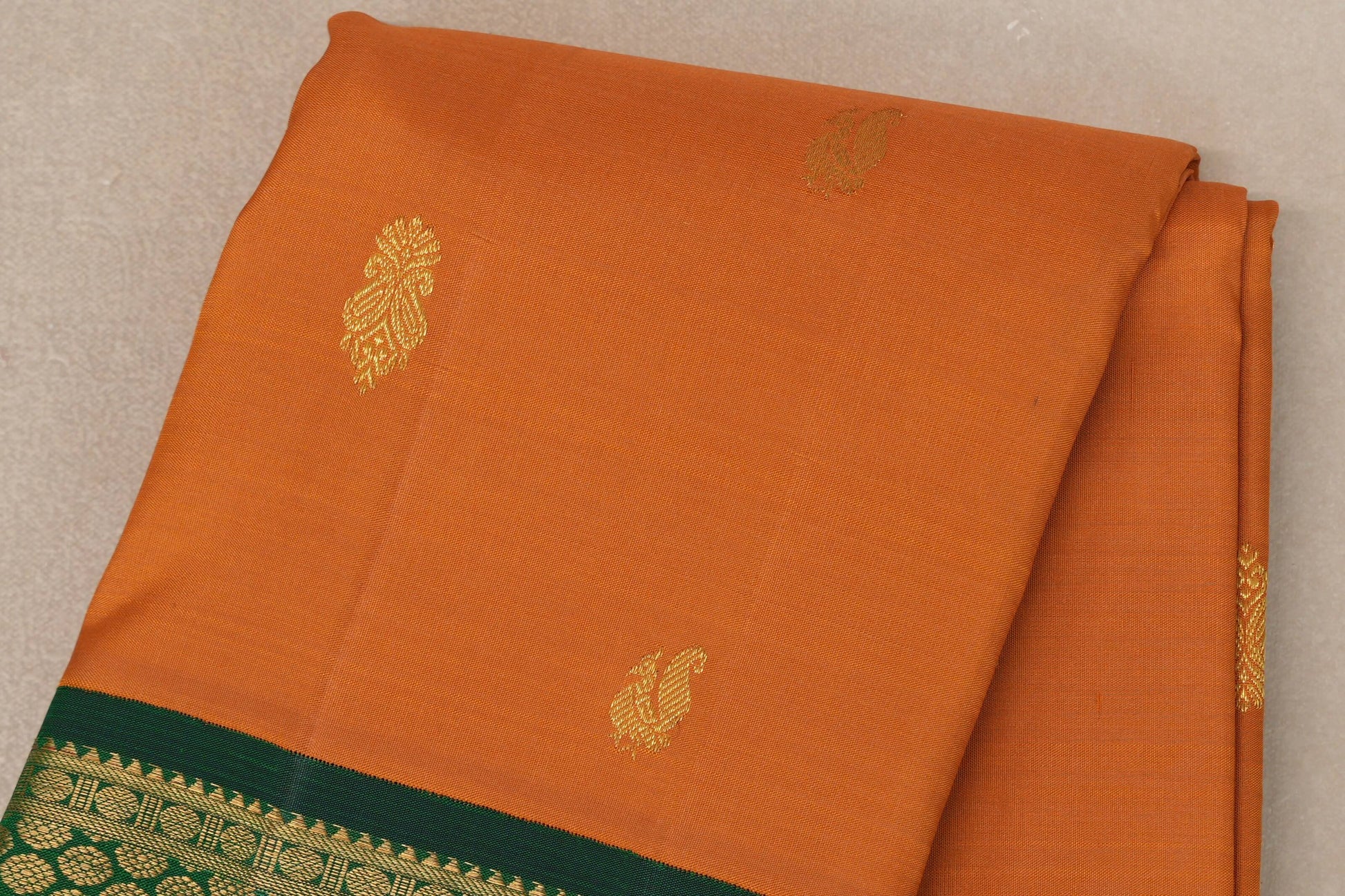 Mustard Orange with Bottle Green Borders Vintage Kanjivaram Silk Saree body