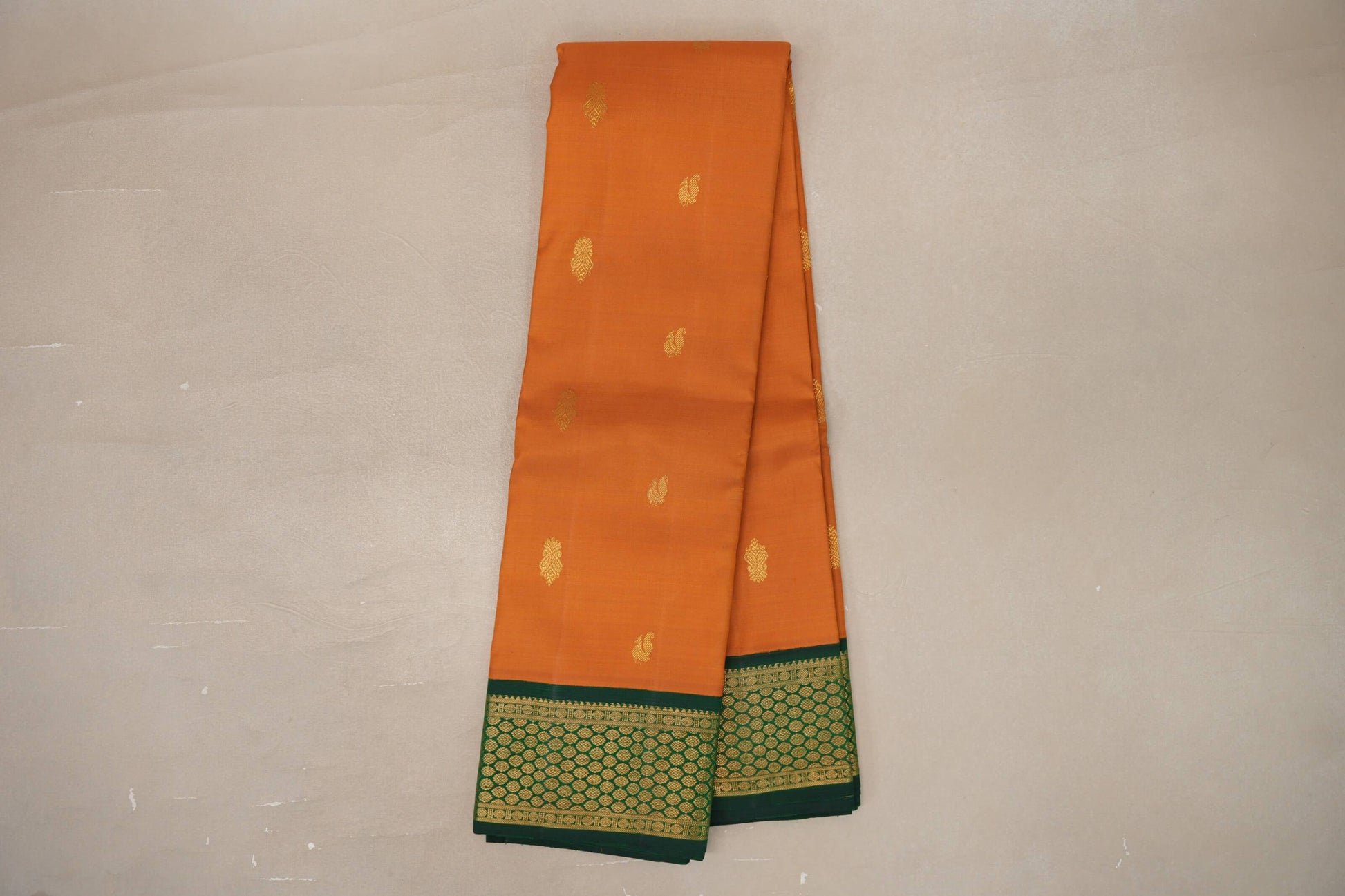 Online Mustard Orange with Bottle Green Borders Vintage Kanjivaram Silk Saree