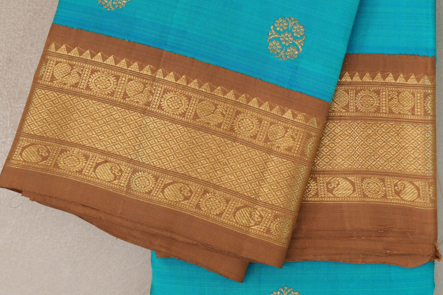 Aqua Blue Vintage Kanjivaram Silk Saree borders