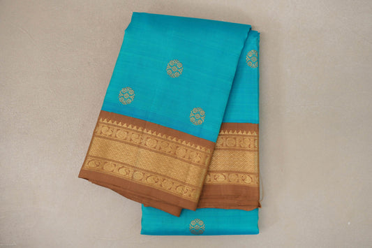 Aqua Blue with Light Brown Borders Vintage Kanjivaram Silk Saree