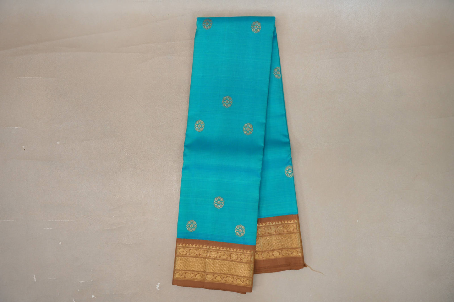 Online Aqua Blue with Light Brown Borders Vintage Kanjivaram Silk Saree