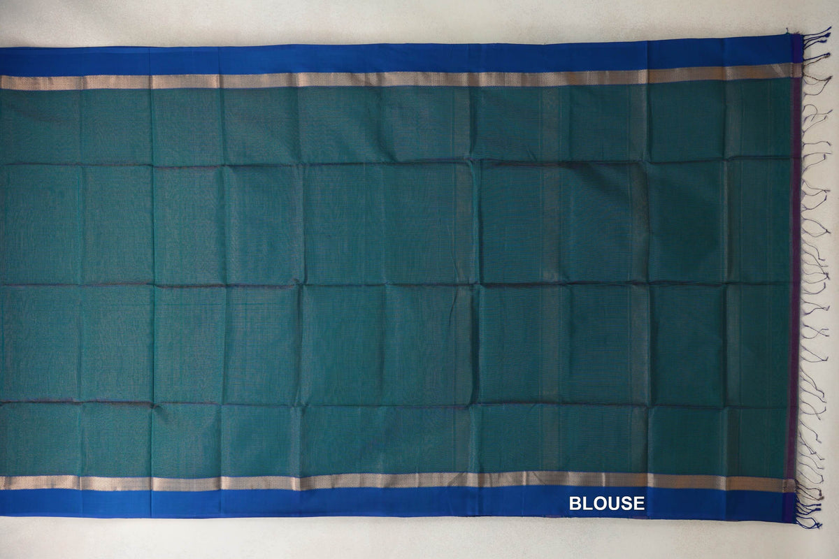 Teal Green with Royal Blue and Peacock Blue Borders Maheshwari Silk Cotton Saree by Shreenivas Silks PSSR0110632