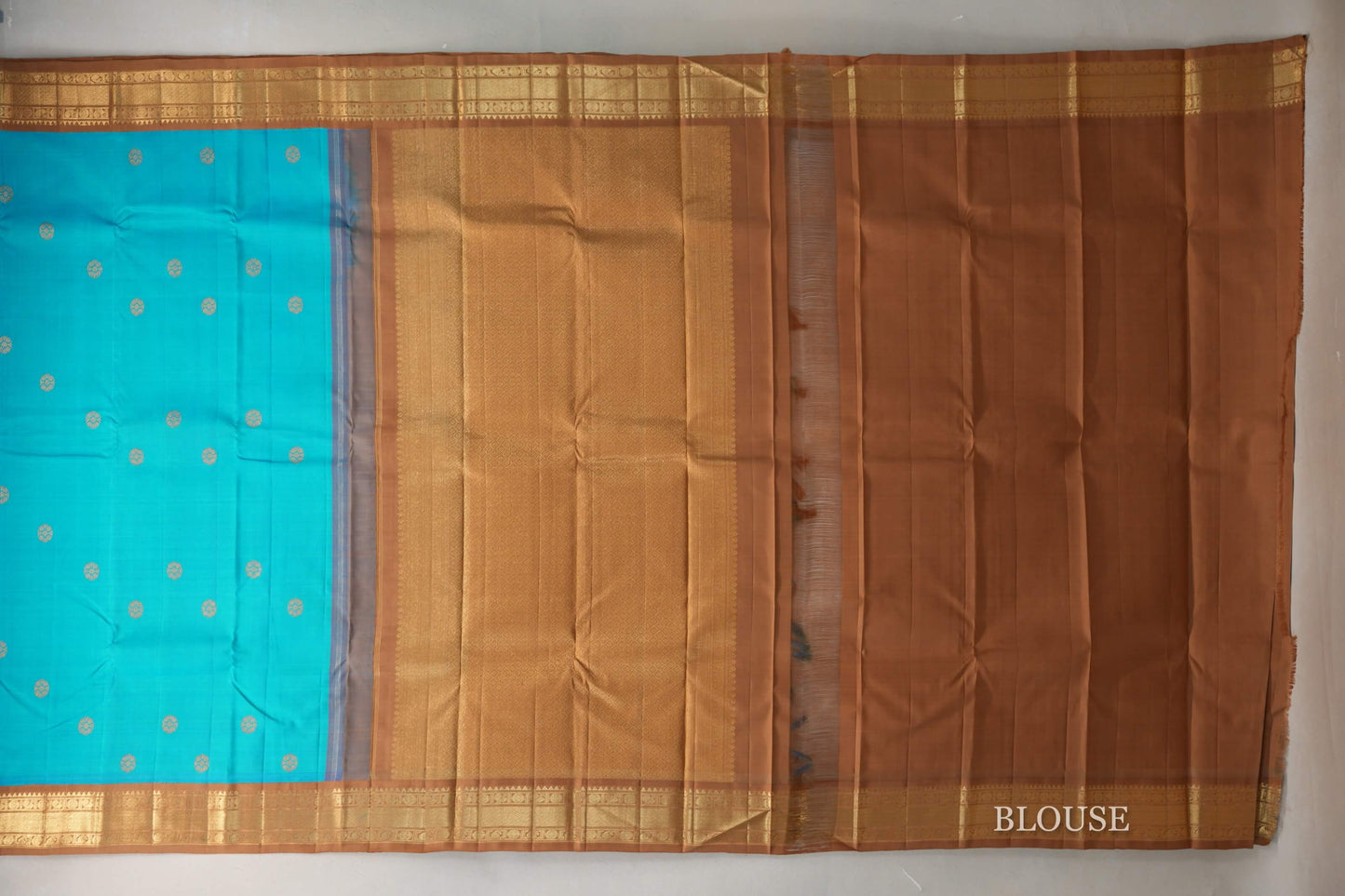 Aqua Blue with Light Brown Borders Vintage Kanjivaram Silk Saree blouse