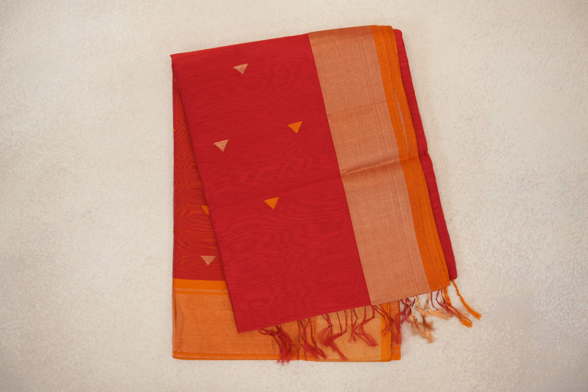 Tomato Red with Deep Orange Selvedge Maheshwari Silk Cotton Saree by Shreenivas Silks PSSR0110633