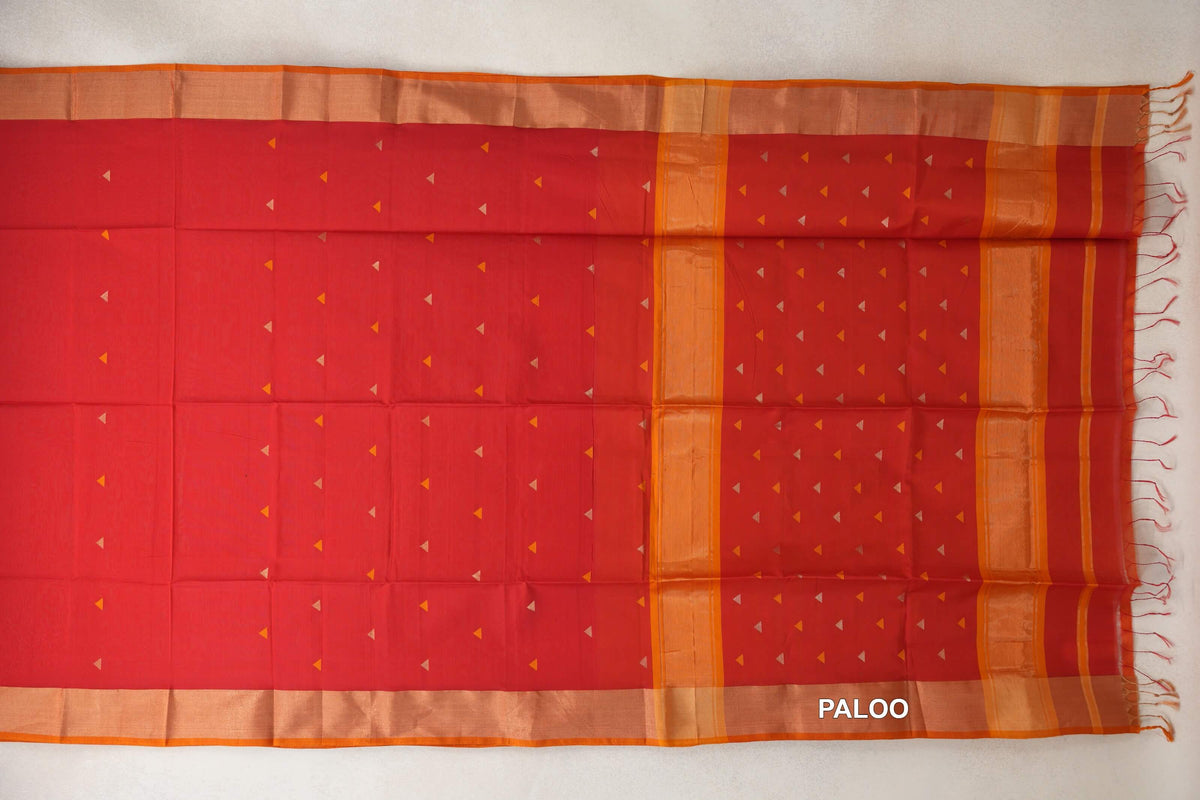 Tomato Red with Deep Orange Selvedge Maheshwari Silk Cotton Saree by Shreenivas Silks PSSR0110633