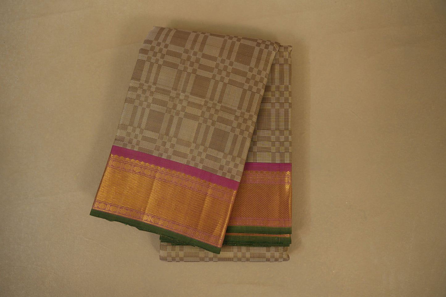 Cream with Pink Borders Vintage Kanjivaram Silk Saree