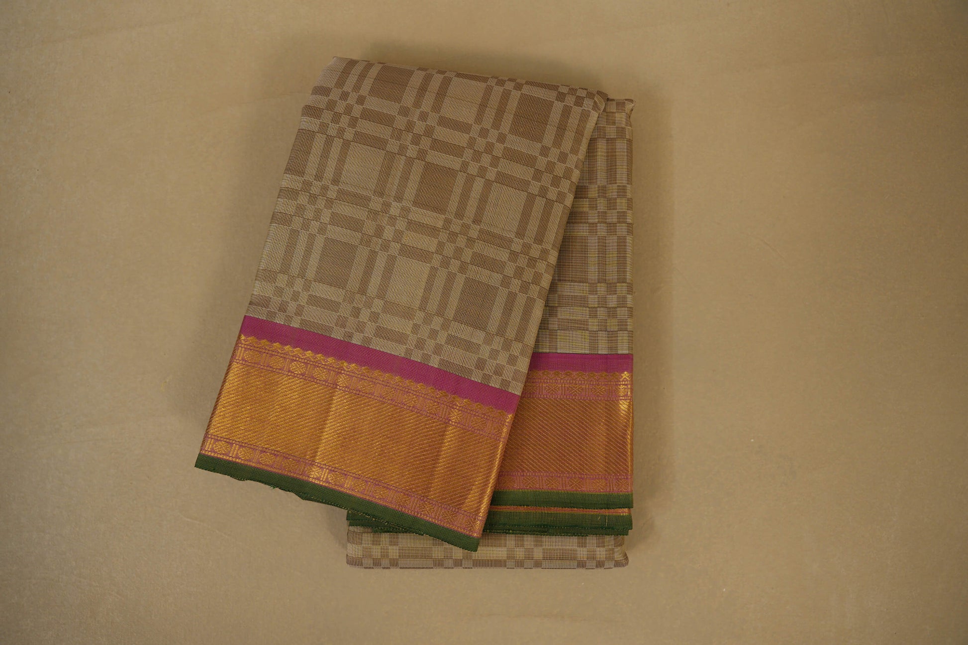 Cream with Pink Borders Vintage Kanjivaram Silk Saree