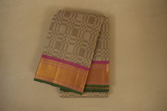 Cream with Pink Borders Vintage Kanjivaram Silk Saree by Shreenivas Silks PSSR018379