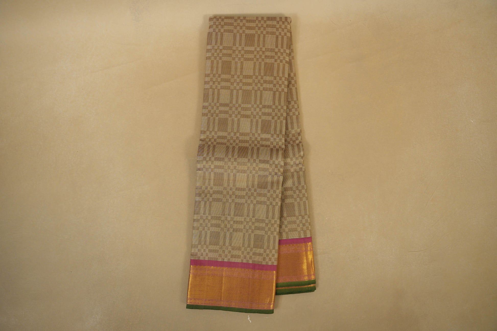 Online Cream with Pink Borders Vintage Kanjivaram Silk Saree