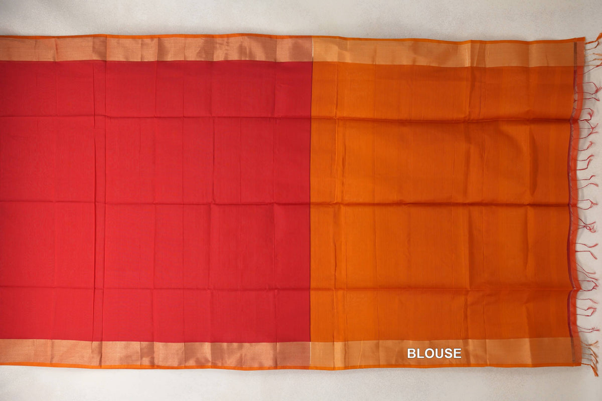 Tomato Red with Deep Orange Selvedge Maheshwari Silk Cotton Saree by Shreenivas Silks PSSR0110633