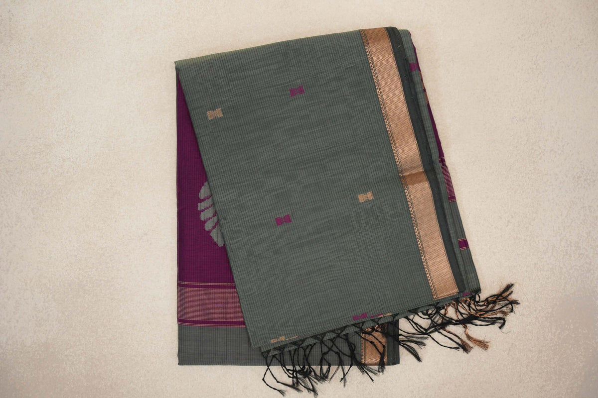 Sage Green with Deep Sage Green Borders Maheshwari Silk Cotton Saree by Shreenivas Silks PSSR0110634
