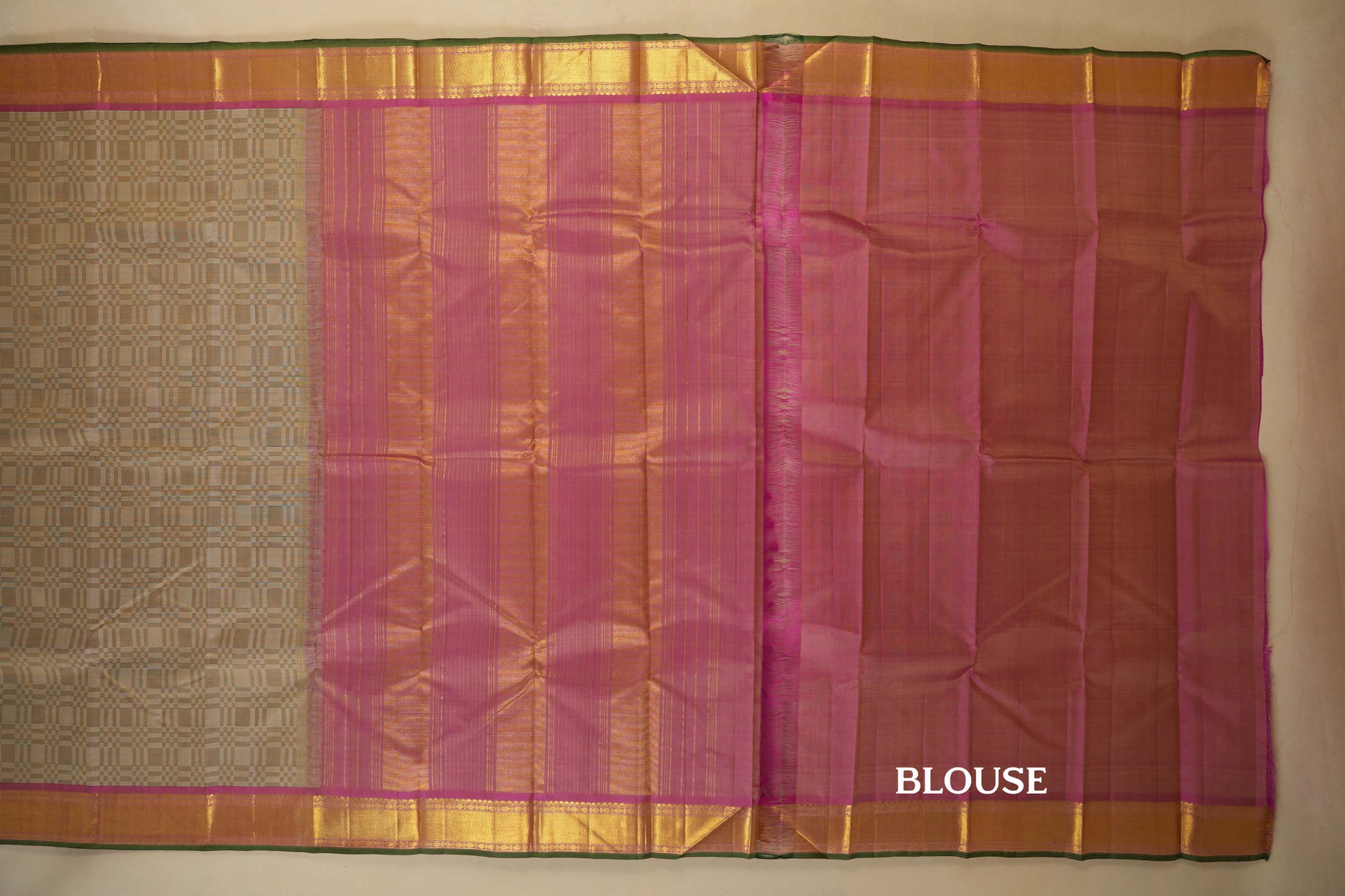 Cream with Pink Borders Vintage Kanjivaram Silk Saree blouse