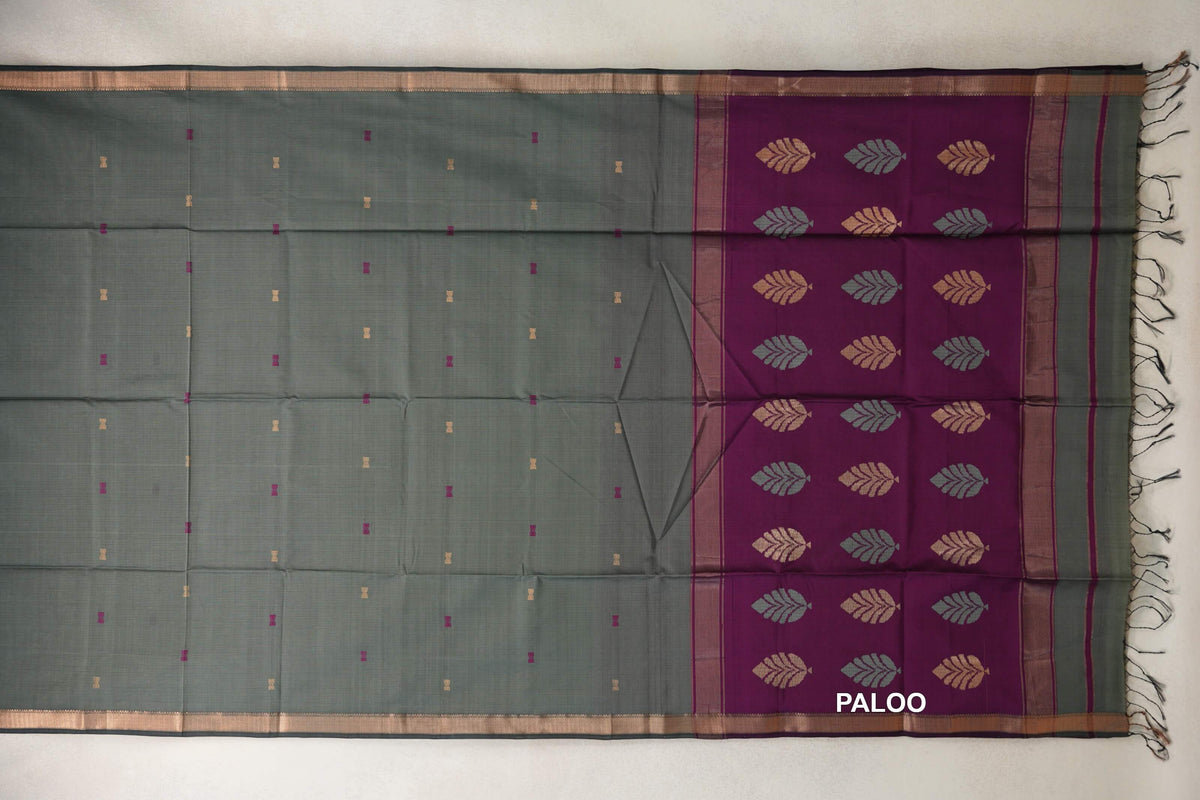 Sage Green with Deep Sage Green Borders Maheshwari Silk Cotton Saree by Shreenivas Silks PSSR0110634
