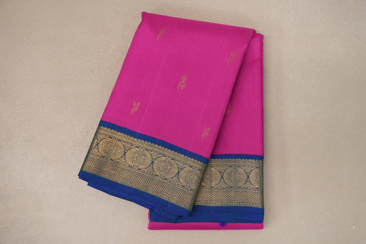 Magenta with Peacock Blue Borders Vintage Kanjivaram Silk Saree