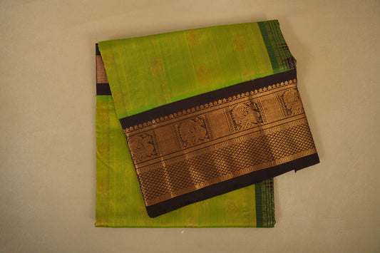 Fluorescent Green with Coffee Brown Borders Silk Cotton Saree Saree by Shreenivas Silks PSSR018381