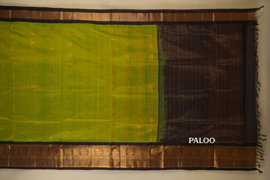 Fluorescent Green with Coffee Brown Borders Silk Cotton Saree Saree by Shreenivas Silks PSSR018381