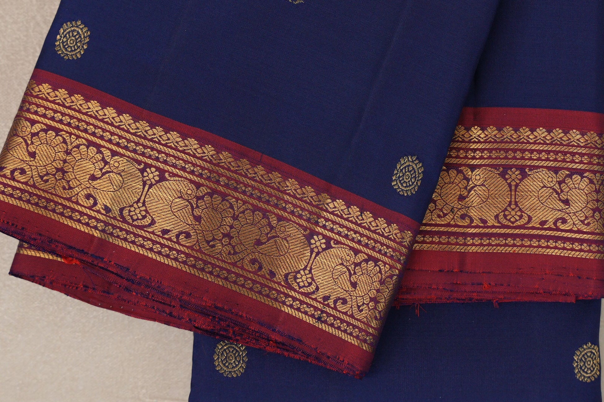 Deep Blue Vintage Kanjivaram Silk Saree border