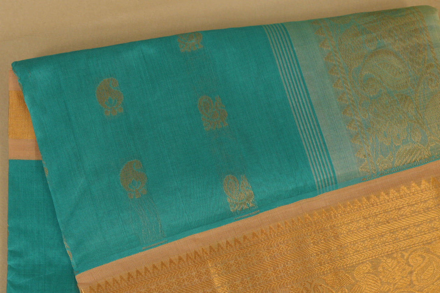 Rama Blue with Cream Borders Silk Cotton Saree body