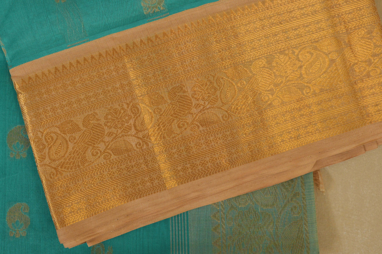 Rama Blue with Cream Borders Silk Cotton Saree online
