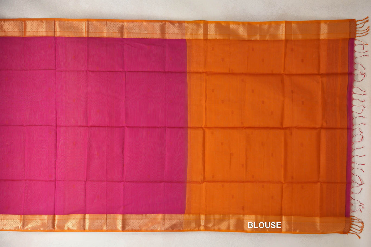 Rani Pink with Deep Orange Borders Maheshwari Silk Cotton Saree by Shreenivas Silks PSSR0110637