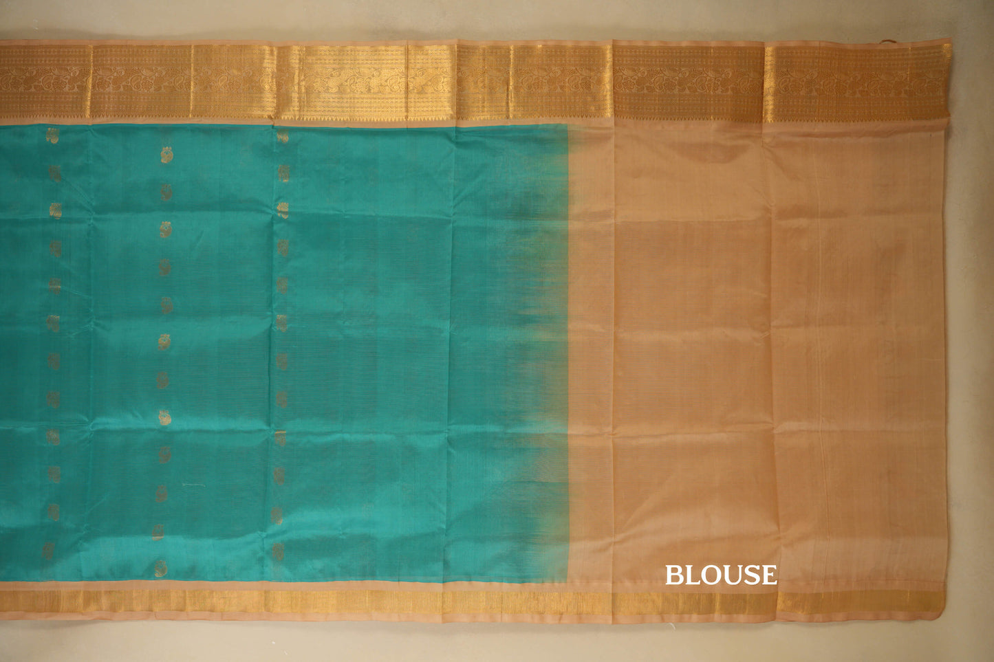 Rama Blue with Cream Borders Silk Cotton Saree blouse