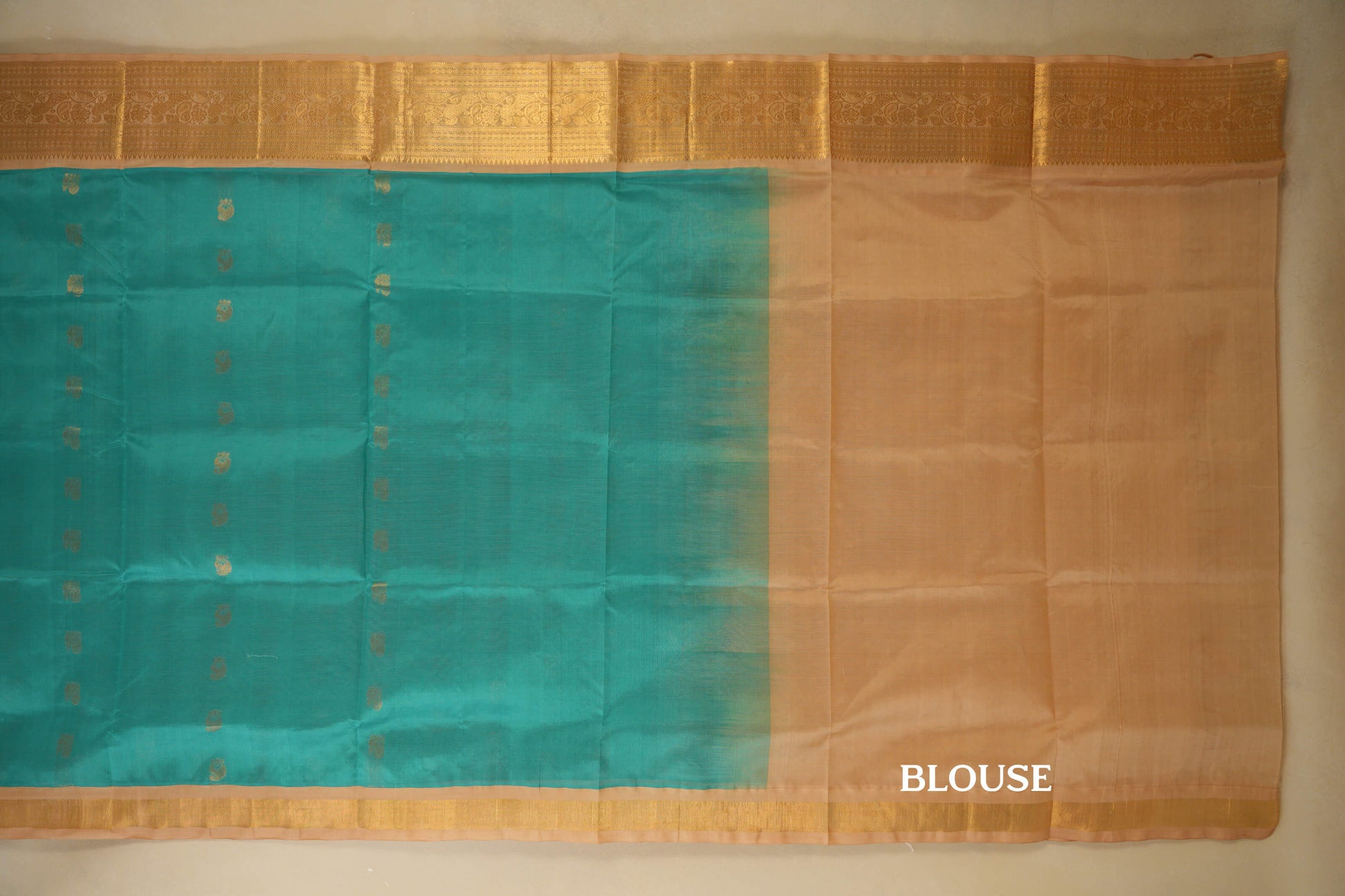 Rama Blue with Cream Borders Silk Cotton Saree blouse