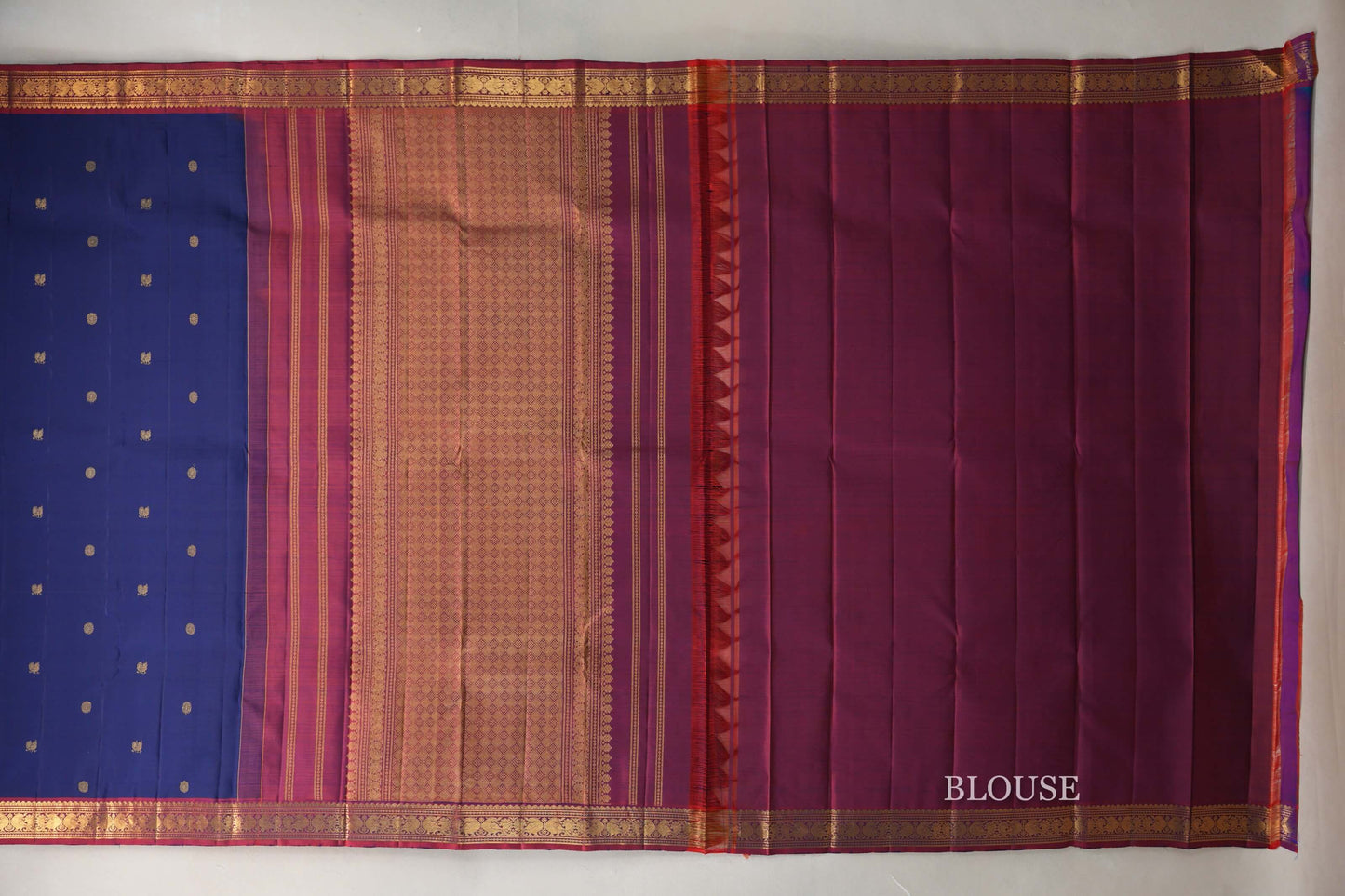 Deep Blue Vintage Kanjivaram Silk Saree blouse