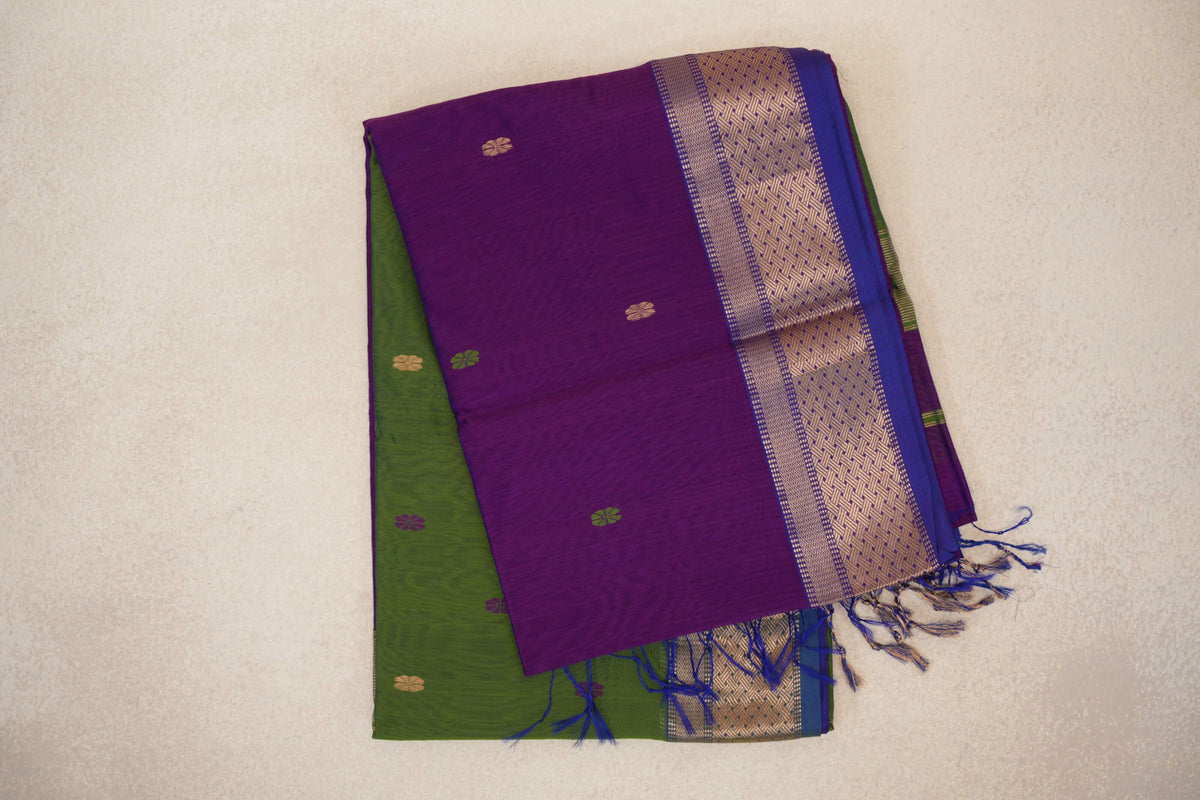 Violet Purple with Royal Blue Borders Maheshwari Silk Cotton Saree by Shreenivas Silks PSSR0110638