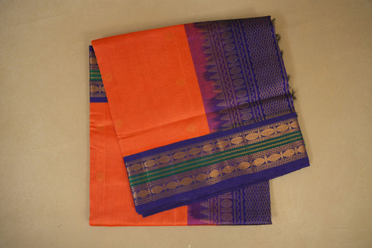 Peach Pink with Violet Borders Silk Cotton Saree Saree by Shreenivas Silks PSSR018383