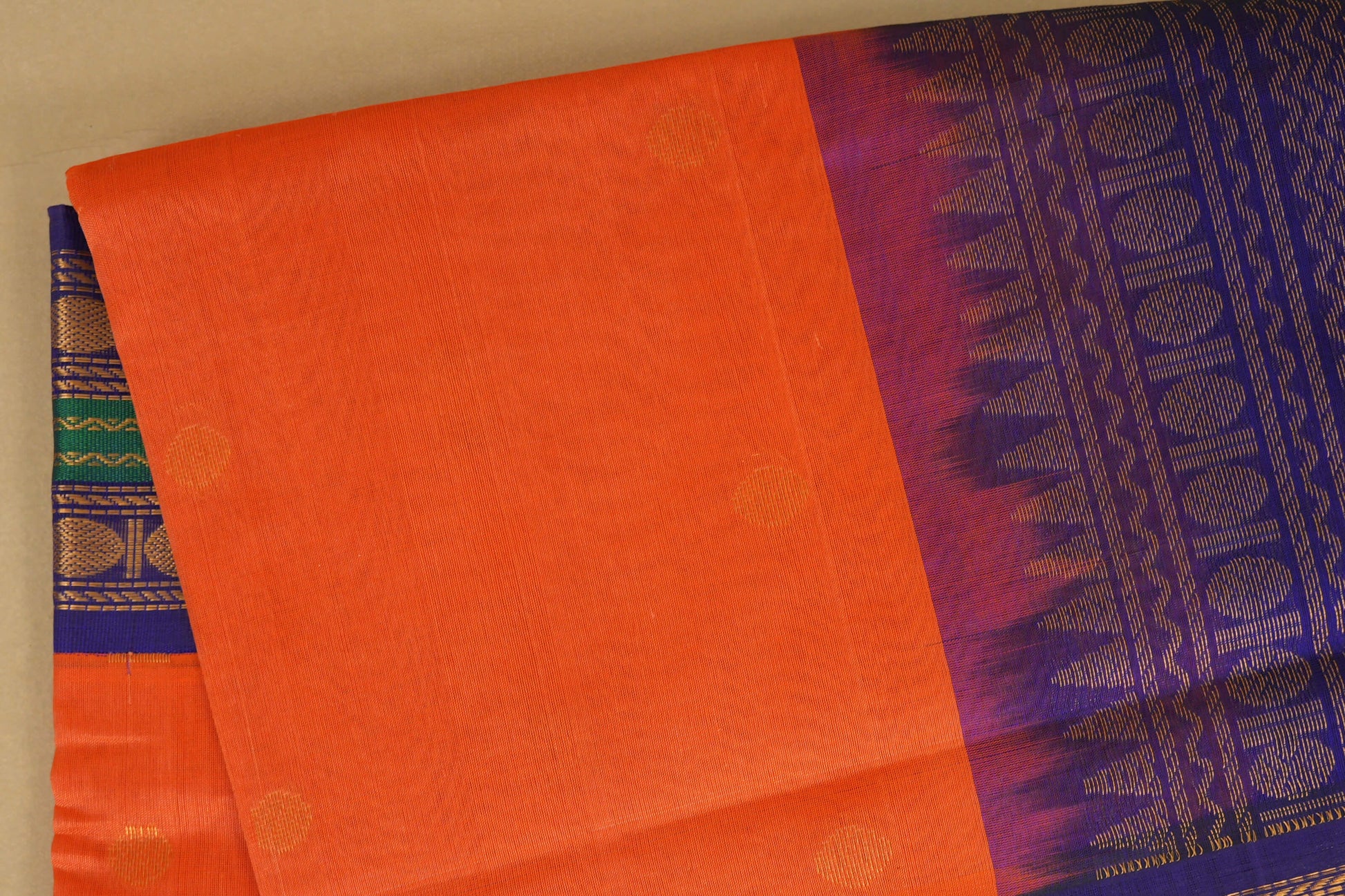 Peach Pink with Violet Borders Silk Cotton Saree body