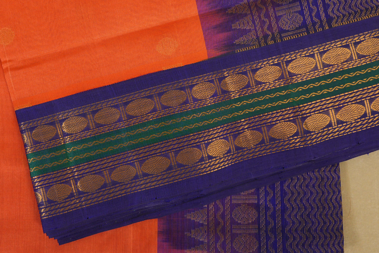 Peach Pink with Violet Borders Silk Cotton Saree online