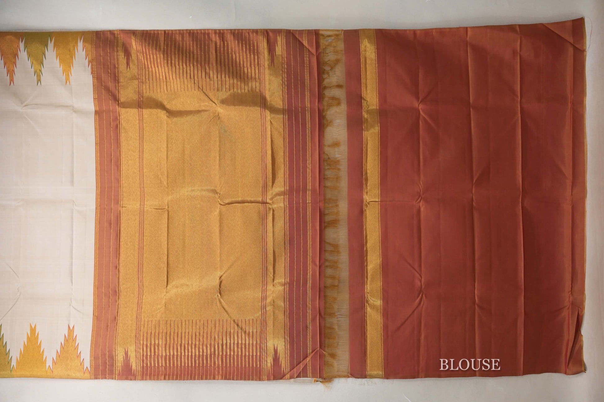Dual Tone of Cream and Olive Green Vintage Kanjivaram Silk Saree blouse
